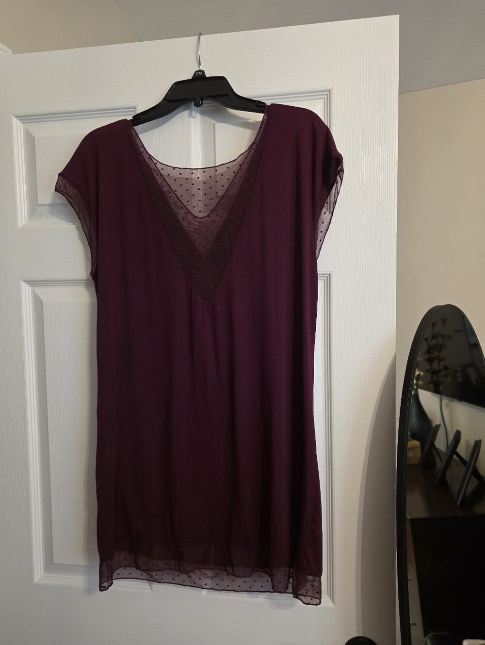 Women's Sheer V-Neck Short Sleeve Slip - Plum